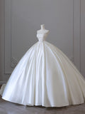 Ball Gown Strapless Sleeveless Pleats White Satin Lace Wedding Dress Bridal Dresses SD1701 HZ0628