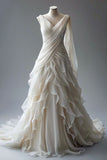 Ball Gown V Neckline Pleats White Chiffon Wedding Dresses SD1741 HZ0628