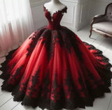 Red and Black Off the Shoulder Evening Dress Prom Dresses SD1790