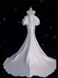Mermaid Strapless Short Sleeves White Satin Wedding Dresses Brides Dress SD1872 HZ0628