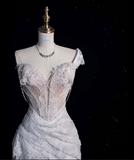 High Low One Shoulder Lace White Long Wedding Dresses SD1943 HZ0628