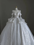 Ball Gown Scoop Neckline Long Sleeves Sequin White Wedding Dresses Brides Dress SD1953 HZ0628