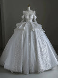 Ball Gown Scoop Neckline Long Sleeves Sequin White Wedding Dresses Brides Dress SD1953 HZ0628