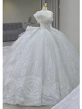 Ball Gown Off The Shoulder Short Sleeves Sequin White Wedding Dresses Brides Dress SD1954 HZ0628