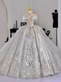 Ball Gown Off The Shoulder Short Sleeves Sequin White Wedding Dresses Brides Dress SD1955 HZ0628