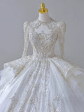 Ball Gown Scoop Long Sleeves Lace White Wedding Dresses Brides Dress SD1961 HZ0628