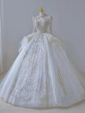 Ball Gown Scoop Long Sleeves Lace White Wedding Dresses Brides Dress SD1961 HZ0628