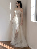 Mermaid Off The Shoulder White Tulle Long Wedding Dresses Bridal Dress SD1975 HZ0628