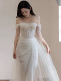 Mermaid Off The Shoulder White Tulle Long Wedding Dresses Bridal Dress SD1975 HZ0628