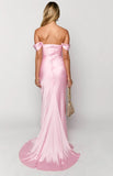 Off The Shoulder Floor-length Satin Pink Evening Dress Prom Dresses SD2013