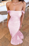 Off The Shoulder Floor-length Satin Pink Evening Dress Prom Dresses SD2013