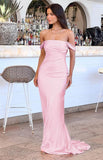 Off The Shoulder Floor-length Satin Pink Evening Dress Prom Dresses SD2013