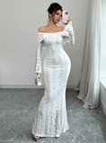 Off The Shoulder Floor-length Lace Long Sleeves Evening Dress Prom Dresses SD2016