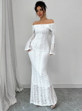 Off The Shoulder Floor-length Lace Long Sleeves Evening Dress Prom Dresses SD2016