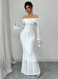 Off The Shoulder Floor-length Lace Long Sleeves Evening Dress Prom Dresses SD2016