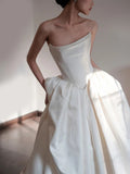 Ball Gown Strapless Neckline Long White Satin Wedding Dresses SD2100 HZ0628
