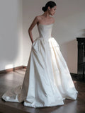 Ball Gown Strapless Neckline Long White Satin Wedding Dresses SD2100 HZ0628