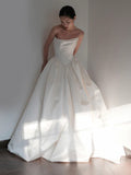 Ball Gown Strapless Neckline Long White Satin Wedding Dresses SD2100 HZ0628