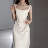 Mermaid Square Neckline Satin Pleats White Wedding Dresses SD2111 HZ0628