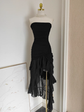 Sheath Strapless Black High Low Women's Holiday Dresses Birthday Outfits SD224 HZ0628
