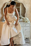 Ball Gown Straps Ivory Satin Long Wedding Dresses Bridal Dress SD2390 HZ0628