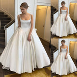 Ball Gown Straps White Satin Long Wedding Dresses Bridal Dress SD2392 HZ0628