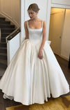 Ball Gown Straps White Satin Long Wedding Dresses Bridal Dress SD2392 HZ0628