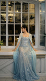 A line Strapless Sleeveless Chiffon Light Sky Blue Long Prom Dresses SD2397 HZ0628