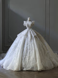 Ball Gown Off The Shoulder Neckline Tulle Sequin Wedding Dresses Bridal Dress SD2479 HZ0628