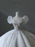 Ball Gown Off The Shoulder Short Sleeves Tulle Sequin Wedding Dresses Bridal Dress SD2480 HZ0628