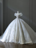 Ball Gown Off The Shoulder Short Sleeves Tulle Sequin Wedding Dresses Bridal Dress SD2480 HZ0628