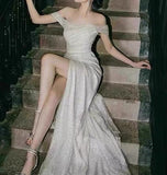Mermaid Off The Shoulder Sequin Slit Long Prom Dress SD2704 HZ0628