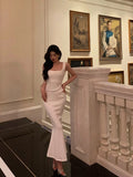 Mermaid Straps White Sleeveless Date Night Dress Prom Dresses Birthday Outfits SD629 HZ0628