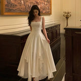 A line Square Neckline Sleeveless White Date Night Dress Prom Dresses Birthday Outfits SD708 HZ0628