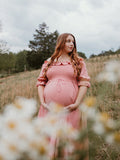 Pink Boho Flowy Bump Friendly Off Shoulder Photoshoots Maxi Dress Maternity