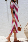 Striped V-Neck Midi T-Shirt Dress DJPT