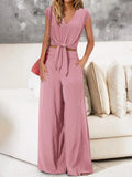 Front Top and Wide Leg Pants Set DJPT