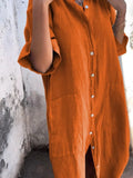 Size Casual Linen Button-Down Shirt Dress Plus Size DJPT
