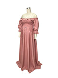 Pink Boho Flowy Bump Friendly Off Shoulder Photoshoots Maxi Dress Maternity
