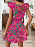 Print Ruffle Sleeve Mini Dress DJPT