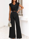 Front Top and Wide Leg Pants Set DJPT