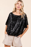 Sequin Short Sleeve Elastic Band Hem Top DJPT