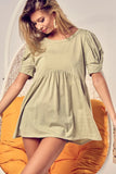 Cotton Span Knit With Puff Sleeve Baby Doll Top DJPT