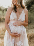 White Lace Boho Maxi Maternity Photoshoot Dress Specially Designed for Outdoor and Beach Maternity Photography Gowns Maternity