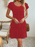 Layered Round Neck Ruffled Sleeve Dress DJPT