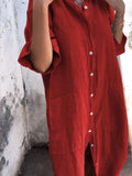 Size Casual Linen Button-Down Shirt Dress Plus Size DJPT