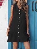 Button-Front Ruffle Hem Dress DJPT