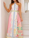 Neck Tropical Print Maxi Dress DJPT