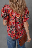 Print Split Neck Short Puff Sleeve Blouse DJPT
