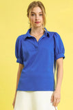 Side Zip Striped Puff Sleeve Polo DJPT